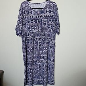Navy and White Geometric Print Midi House Dress Large
